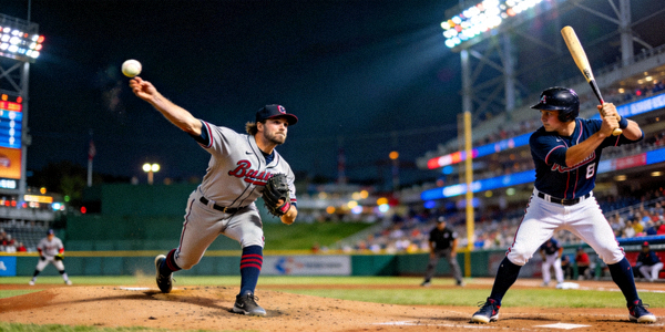 棒球比赛直播画面 - 投手正在投球，击球手准备挥棒